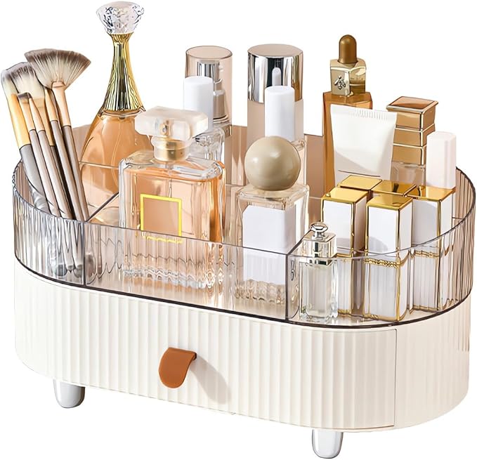 DASITON Organizador de maquilhagem de grande capacidade, 6 ranhuras para pincéis de maquilhagem com gaveta empilhável, organizador de cosméticos, caixa de armazenamento de maquilhagem, organizadores