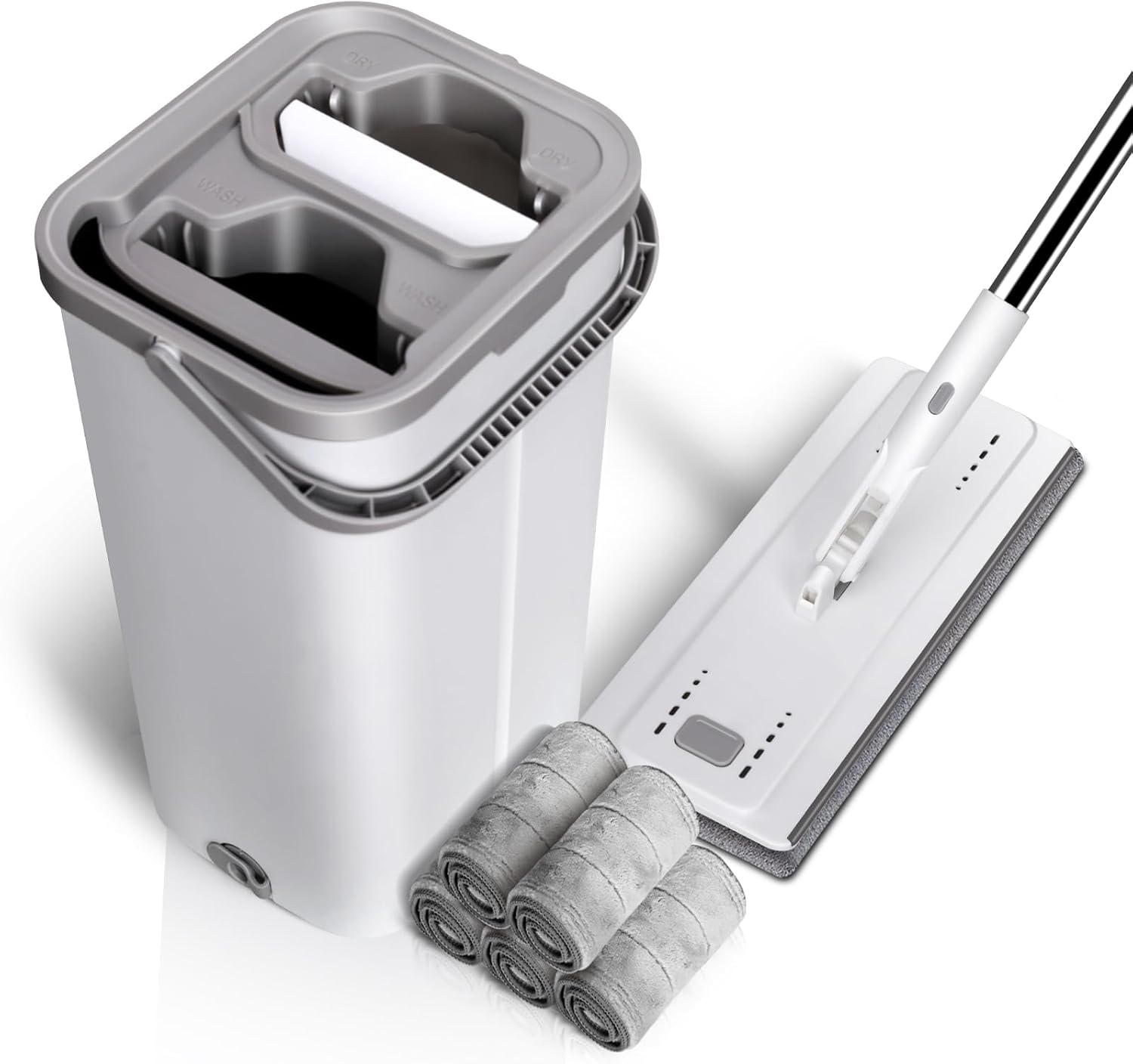 Conjunto de Mopa com Balde 2-em-1 MASTERTOP – Microfibra com 10 panos adicionais e Cabo Ajustável