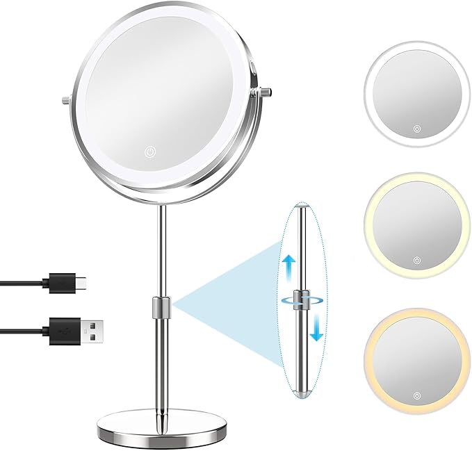 Espelho de Maquilhagem com Luz LED e Dupla face 1x e Aumento 10X
