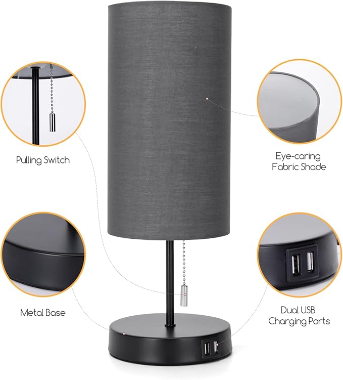 Candeeiro de mesa com 2 portas USB