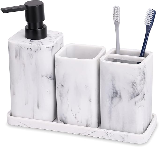 Conjunto de Acessórios de Casa de Banho ZCCZ – 4 Peças com Efeito Mármore Branco