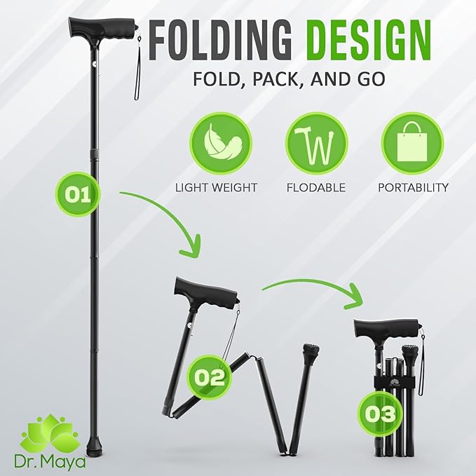 Bengala Dobrável Ajustável DR. MAYA – Leve em Alumínio até 113 kg