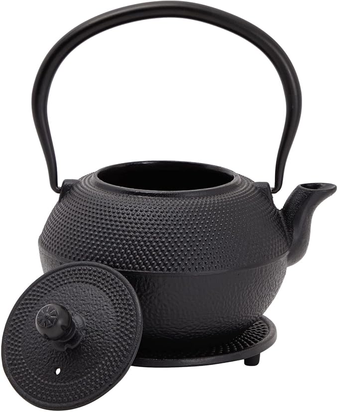 Conjunto de Chaleira Bule Tetsubin Japonesa com 2 Xícaras e Infusor de Chá (Chaleira de 1200 ml com Infusor) - Preto