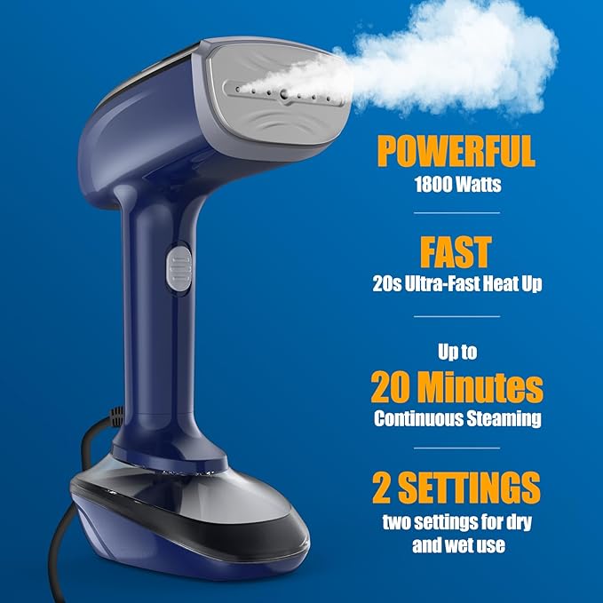 Ferro a Vapor 2-em-1 Steamer de Mão Potente NTAYDZSW 1800W – Azul