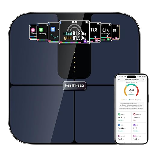 Balança Healthkeep com Bluetooth e Ecrã TFT Colorido - 25 Dados Corporais e FC, Azul