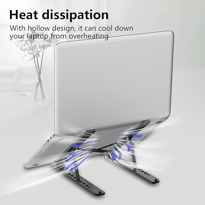 Suporte Ajustável para Portátil 10–15,6” – Dobrável, Ergonómico e Ventilado (Preto)