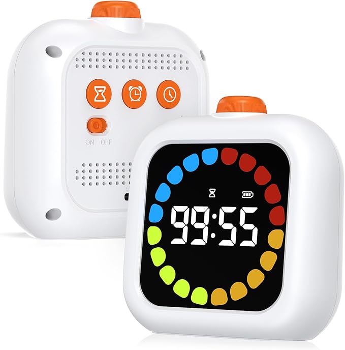 Temporizador Digital Recarregável 3-em-1 (99 Minutos) – Relógio, Alarme e Cronómetro com Ecrã LCD