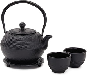 Conjunto de Chaleira Bule Tetsubin Japonesa com 2 Xícaras e Infusor de Chá (Chaleira de 1200 ml com Infusor) - Preto