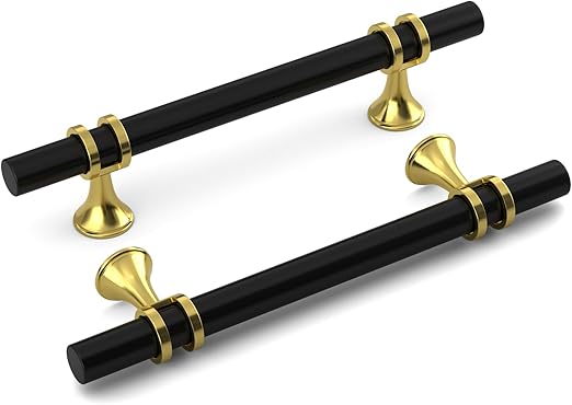 Pack de 4 Puxadores de Móveis 128 mm (Preto com Dourado)