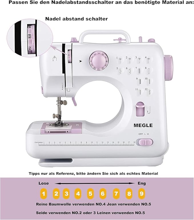 Máquina de Costura MEGLE FHSM-505 com Pedal e 12 Pontos