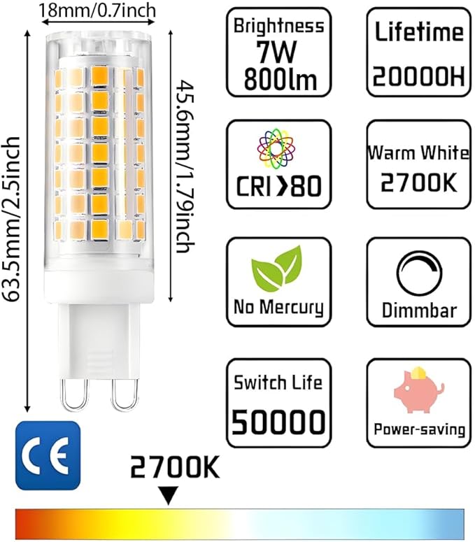 Pack de 6 Lâmpadas LED (7W = 70W Halogénio)