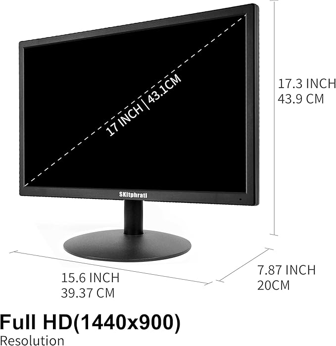 Monitor PC 17" SKitphrati 1440 × 900 – HDMI e VGA, 75 Hz, 5 ms, Formato 16:10, VESA 75×75
