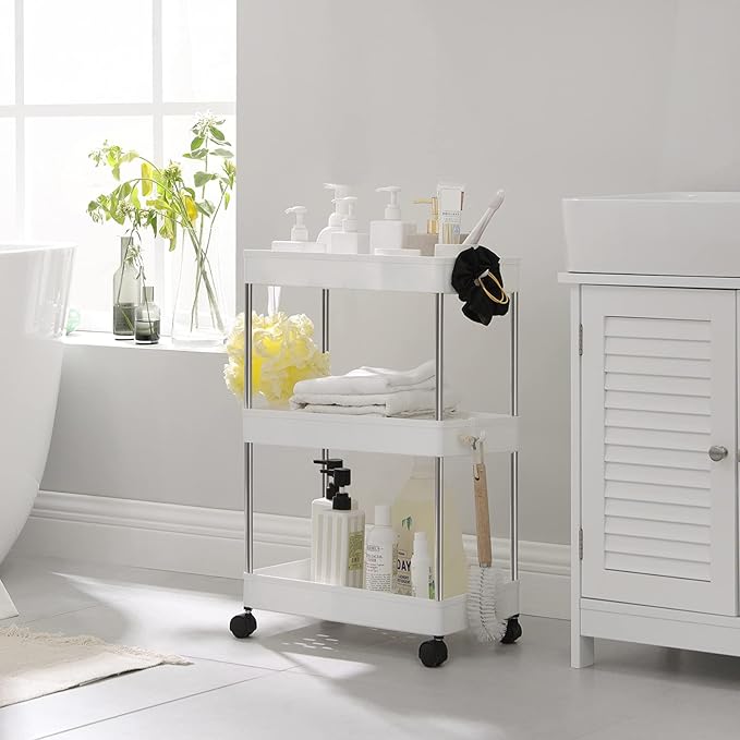 Carrinho de cozinha com Rodas 3 Níveis – Branco Nuvem