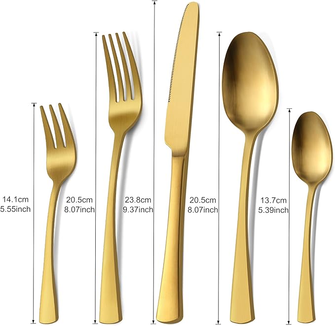 Conjunto de Talheres para 6 Pessoas Bestdin – 30 Peças em Aço Inoxidável Dourado Fosco