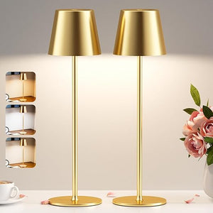 Conjunto de 2 Candeeiros de Mesa Sem Fios PreeOtti – LED Regulável, Toque, 3 Temperaturas de Cor, USB-C, Dourado