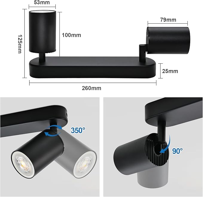 Spot de Teto LED KYOTECH 2 Lâmpadas – Preto, Orientável GU10