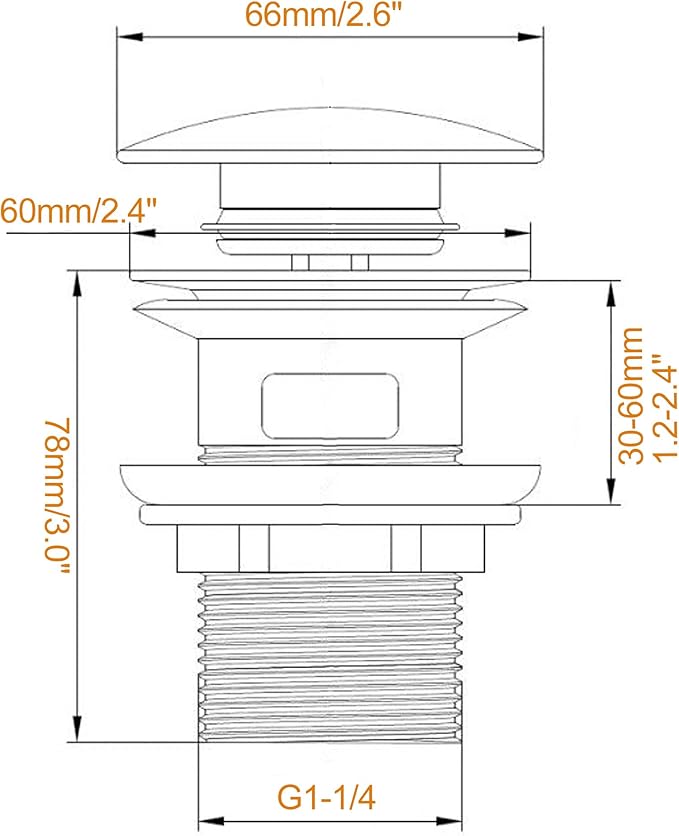 Válvula de Dreno Universal com Sistema Pop-Up e Função de Extravasamento, Encaixe 1 1/4” para Lavatórios, Núcleo em Latão, Cor Dourada