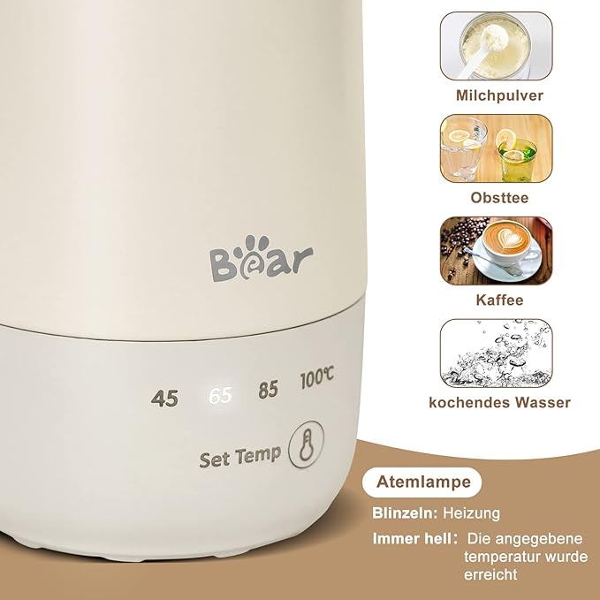 Chaleira Elétrica de Viagem 3-em-1 Bear – 300 ml com Aço Inoxidável Duplo