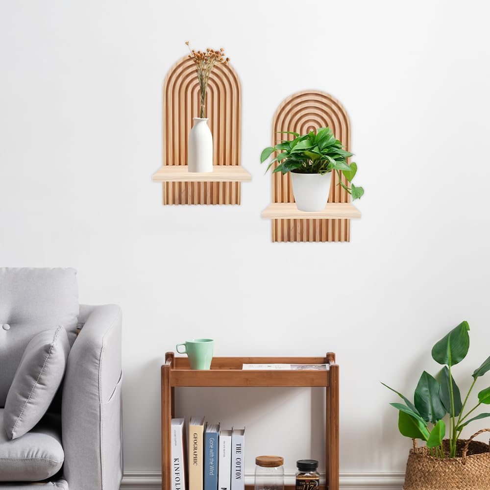 Conjunto de 2 Prateleiras Boho Arco-Íris em Madeira
