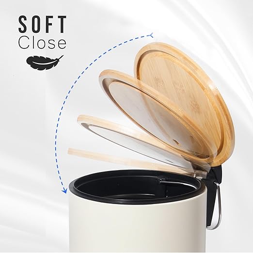 Caixote de Lixo Metálico 3L com Tampa de Bambu