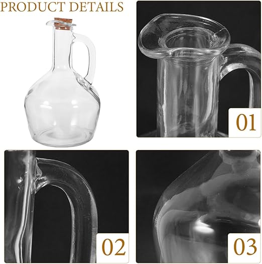 Dispensador de Azeite em Vidro 430 ml | Bule de Vinagre com Pegador e Tampa Doseadora à Prova de Fugas – Garrafa para Azeite/Vinagre/Outros