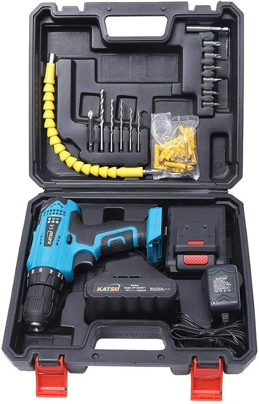 Aparafusadora Sem Fios Katsu 18V – Kit Completo com Acessórios (Para Trabalhos Leves)