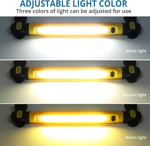 AUTOUTLET Candeeiro LED Recarregável 3000 Lúmenes, 3 Cores, Magnético 360° – Oficina, Garagem e Campismo, Amarelo