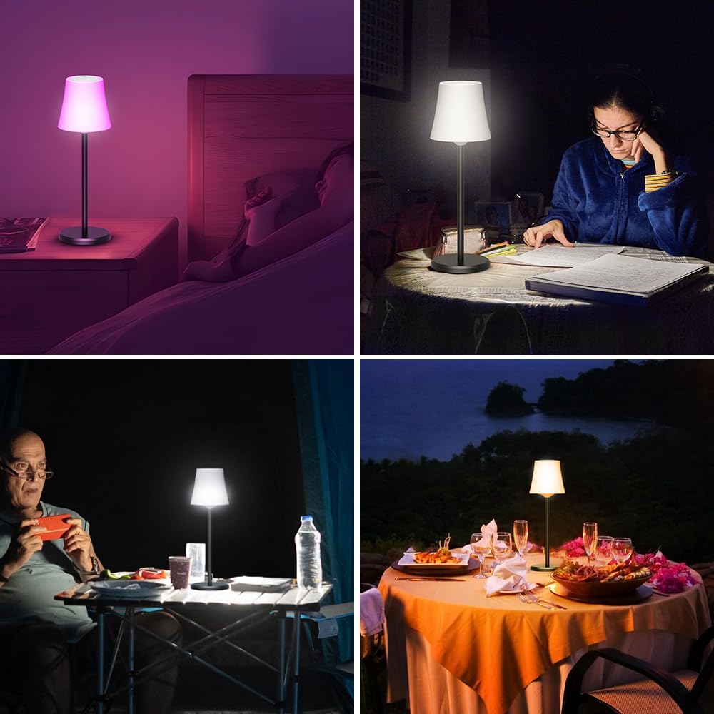 Conjunto de 2 Candeeiros de Mesa LED Sem Fios – Recarregáveis, RGB e 3 Temperaturas de Luz