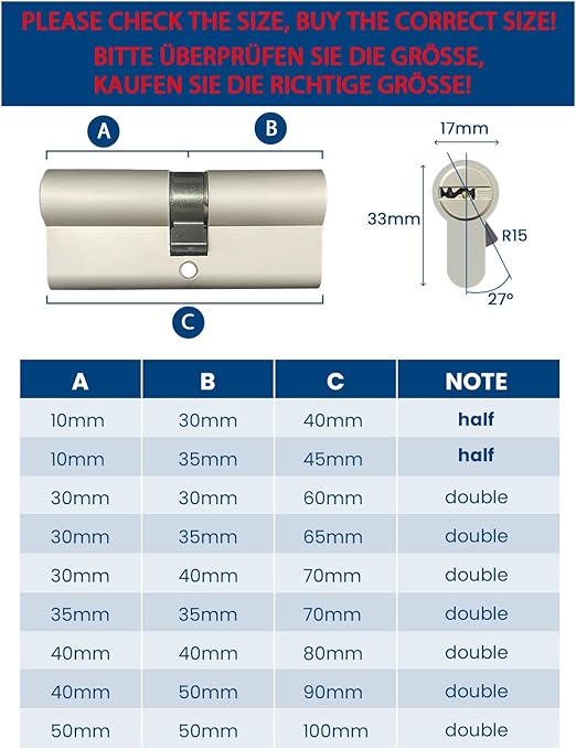 Cilindro de Fechadura AceMining 90 mm – Anti-Roubo, Latão com 3 Chaves