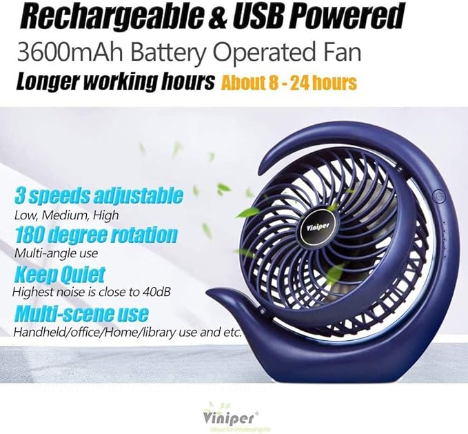 Viniper Ventoinha Portátil Recarregável – 6,2’’ (Azul)