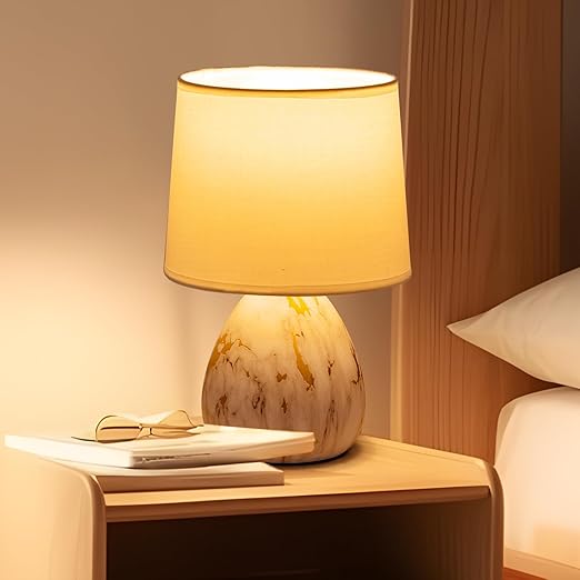 Candeeiro de Mesa Cerâmico Moderno, Abajur em Tecido E14