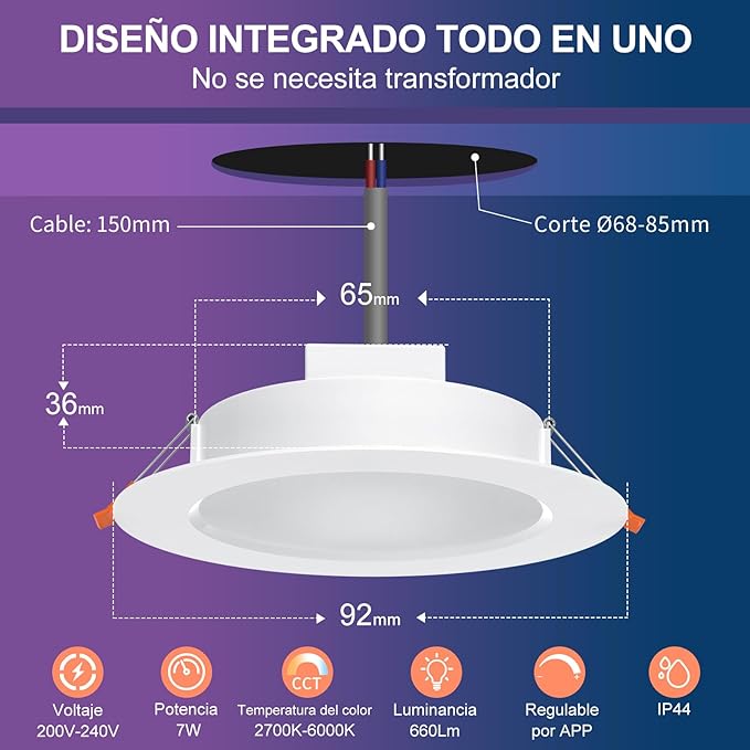 Pack 4 LED de teto embutido - Foco Multicor