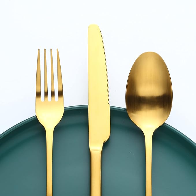 Conjunto de Talheres para 6 Pessoas Bestdin – 30 Peças em Aço Inoxidável Dourado Fosco