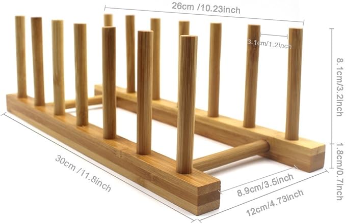 Suporte de Pratos em Bambu – Organizador de Cozinha para Pratos, Tampas, Tabuas de corte