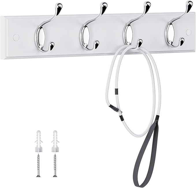 Cabide de Parede – Madeira MDF, 40 cm, 4 Ganchos - Branco