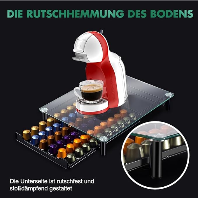 Suporte de Cápsulas Masthome para Nespresso – Gaveta Metálica com Tampa de Vidro Temperado, Capacidade para 60 Cápsulas
