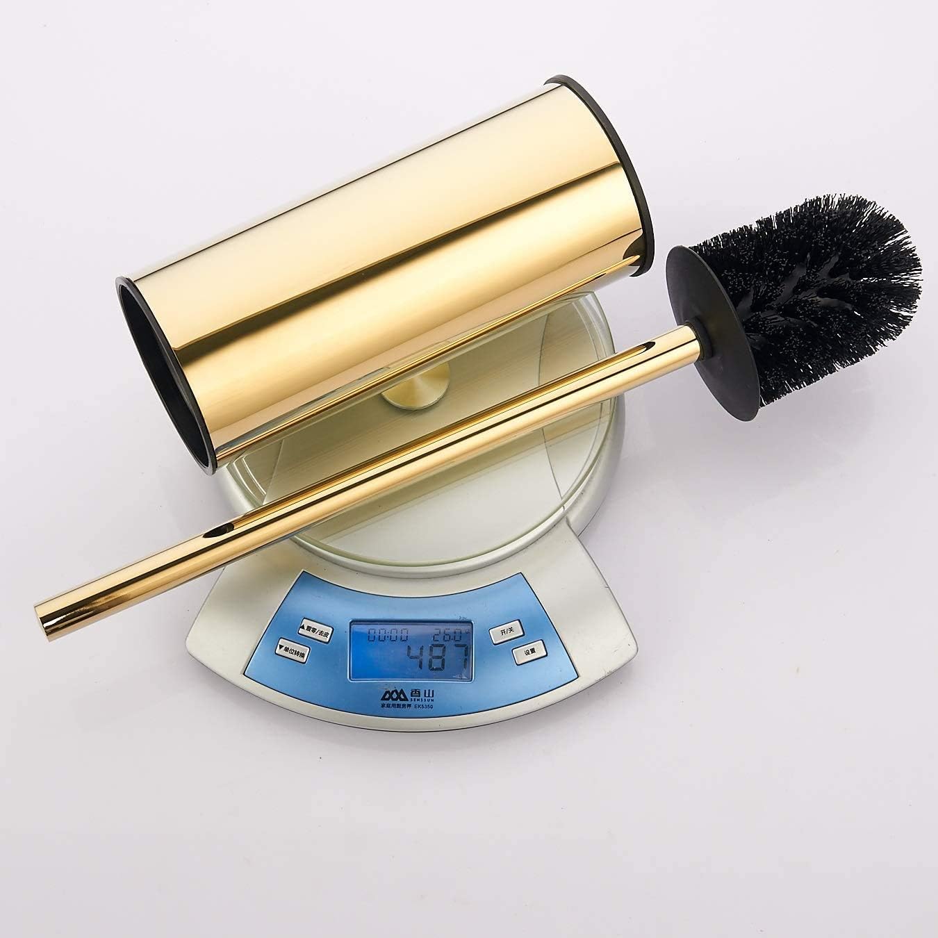 Conjunto Suporte + Escova de Sanita Dourada em Aço Inoxidável