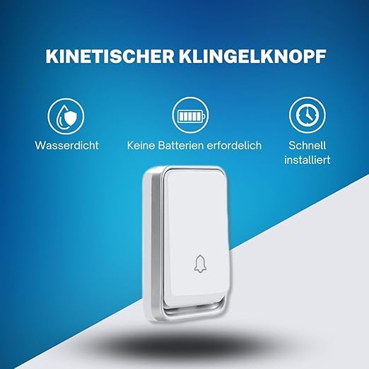 Campainha Sem Fios sem Pilhas – Conjunto com 3 Recetores Plug-In, Alcance 200 m, IP65 à Prova de Água, 51 Toques, Instalação Fácil