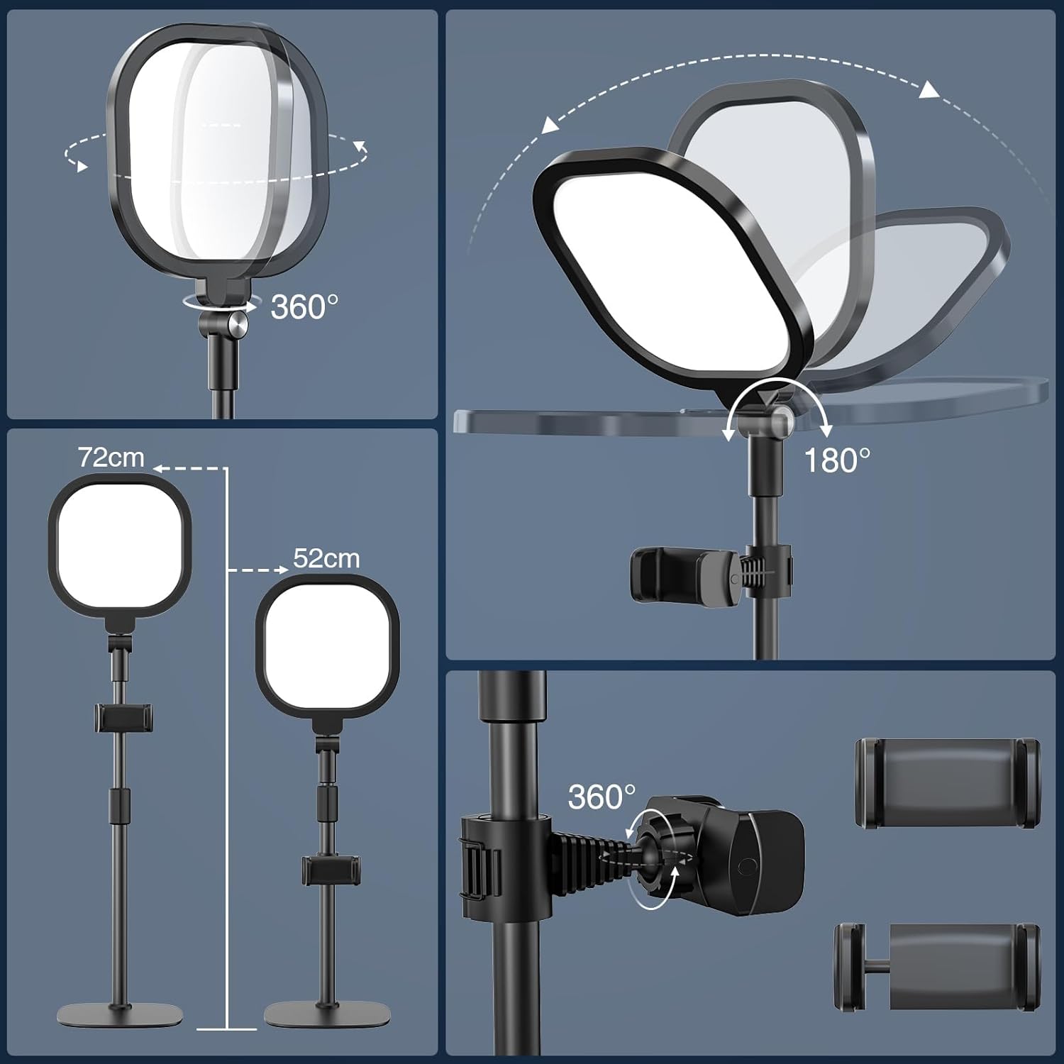 LitONES Lâmpada LED de Mesa com Tripé e Ring Light 3 Cores e 10 Níveis de Brilho