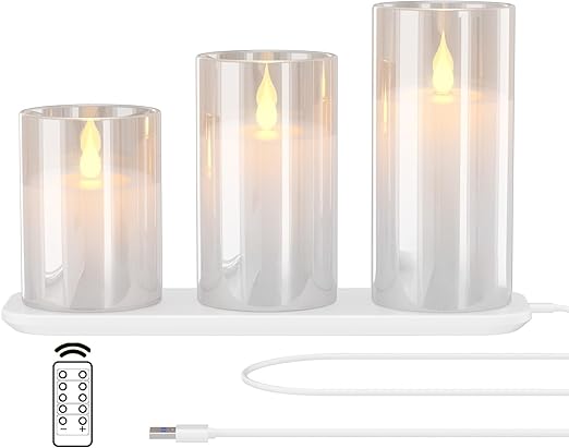 Conjunto de 3 Velas LED Recarregáveis EXTSUD sem Chama com Base de Carregamento e Comando