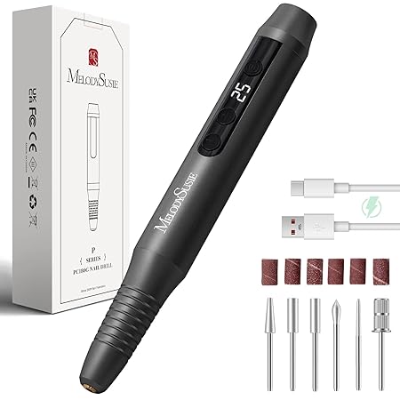 Lixa Elétrica de Unhas Sem Fios 25000RPM – 25 Velocidades, Display LED, Preto MelodySusie PC180G