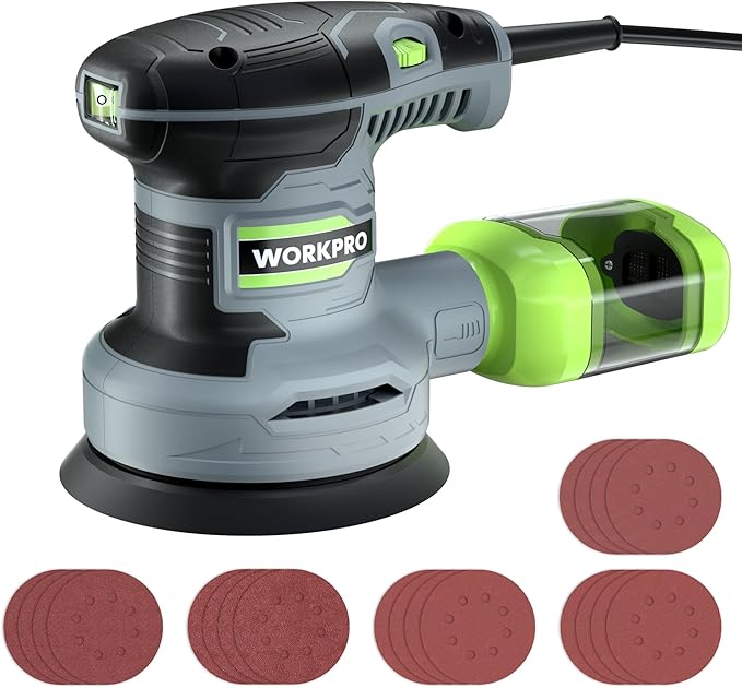 Lixadora Orbital Excêntrica 125 mm WORKPRO 300W com Aspiração e 20 Lixas