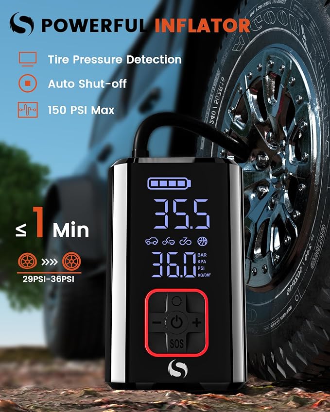 SERVOMASTER Bomba de Ar Elétrica Portátil 150 PSI 10 bar – Bateria 12V, para Bicicleta, Carro e Moto