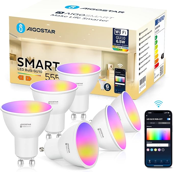 Lâmpada Aigostar Alexa LED GU10 RGB 6,5W Pack 6 Unidades