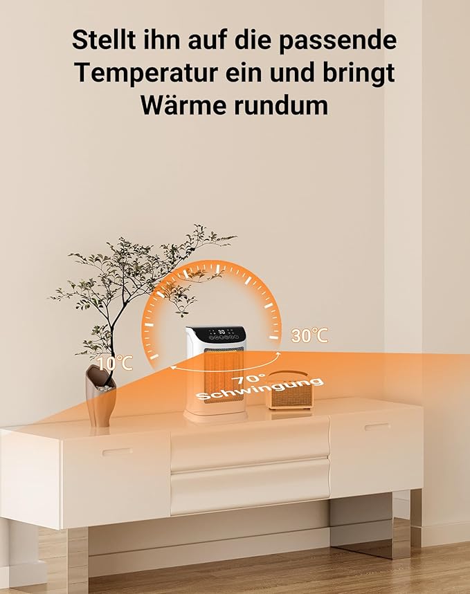 Aquecedor Cerâmico PTC Primevolve 1800W – Oscilante com Comando e Temporizador 12h