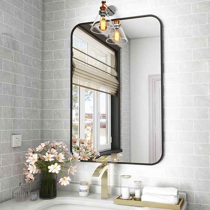 Espelho de Parede Retangular Koonmi 75x122 cm – Moldura Preta Minimalista