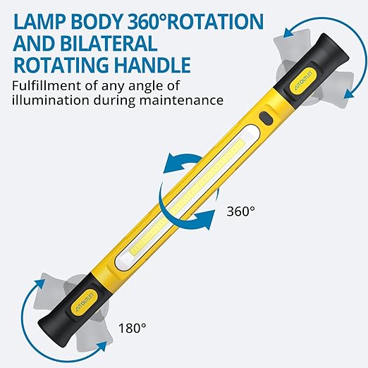 AUTOUTLET Candeeiro LED Recarregável 3000 Lúmenes, 3 Cores, Magnético 360° – Oficina, Garagem e Campismo, Amarelo