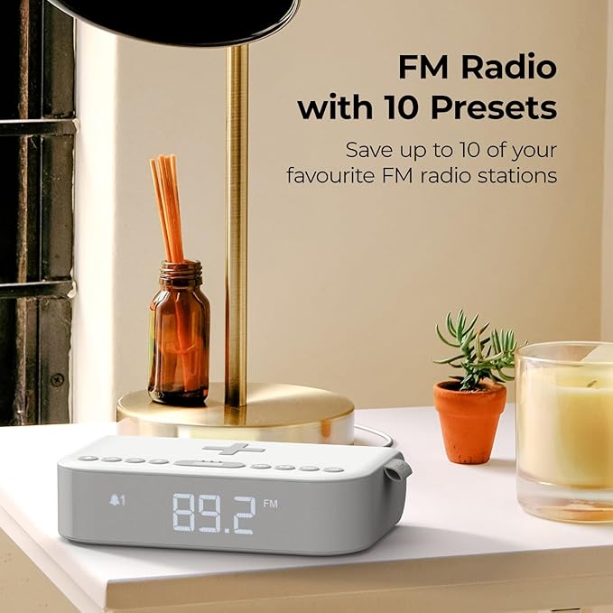 Despertador com Carregamento Sem Fios, Rádio FM e Coluna Bluetooth