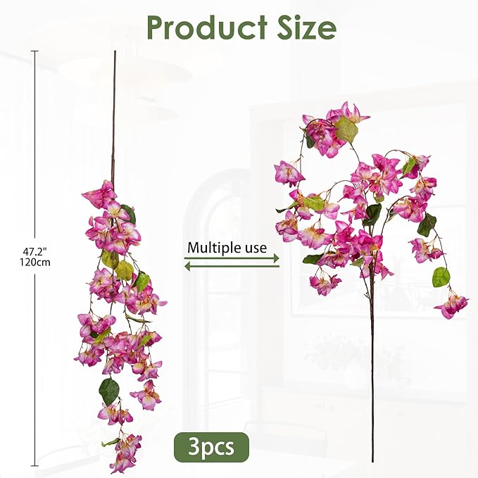 Bougainvílias Artificiais Briful – Ramos Decorativos Longos (Pack 3)