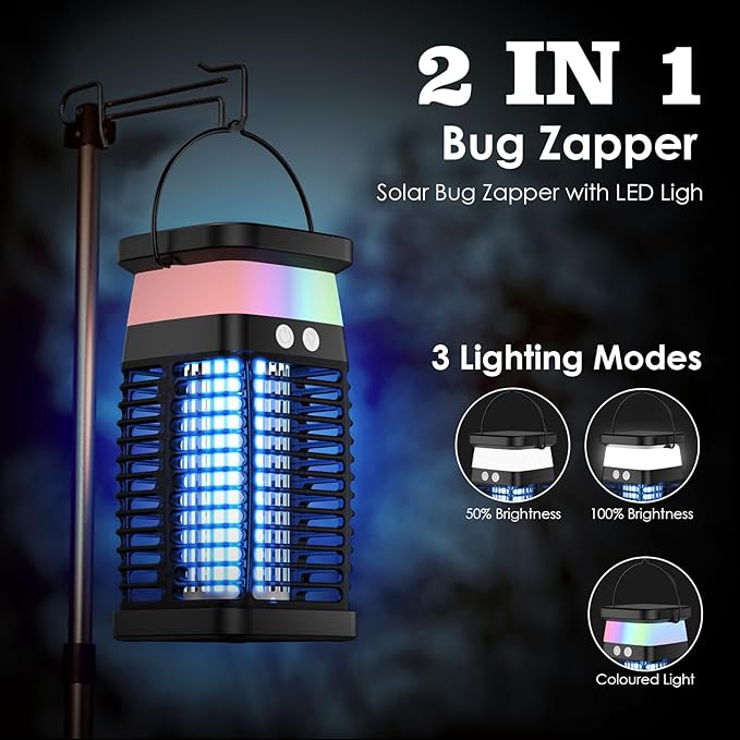 Mata-Mosquitos Solar 4200V com LED e USB-C - Bateria 4000mAh